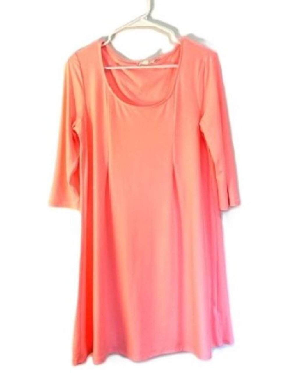 Pink Rose Bright Coral Swing Dress with 3/4 Sleeves
